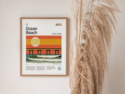 Ocean Beach San Diego Poster | OB Pier Surf Spot Wall Art Print