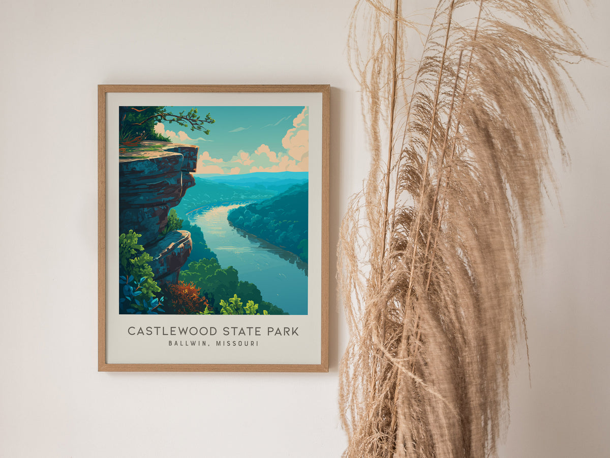 Castlewood State Park Matte Border Poster | Ballwin, Missouri Destination Print Travel Wall Art — styled in a modern interior