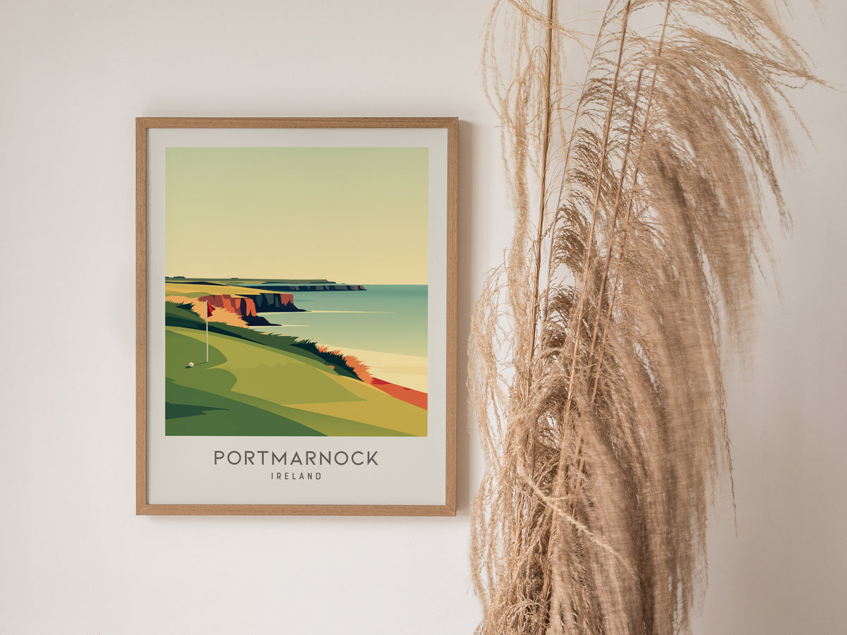 Portmarnock Matte Border Poster | Ireland Travel Wall Art — styled in a modern interior