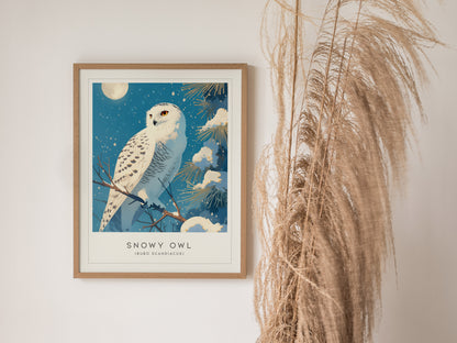 Snowy Owl Moon Framed Poster | Bird Lover Winter Nature Modern Wall Art | Bird Of Prey Audubon Print Decor