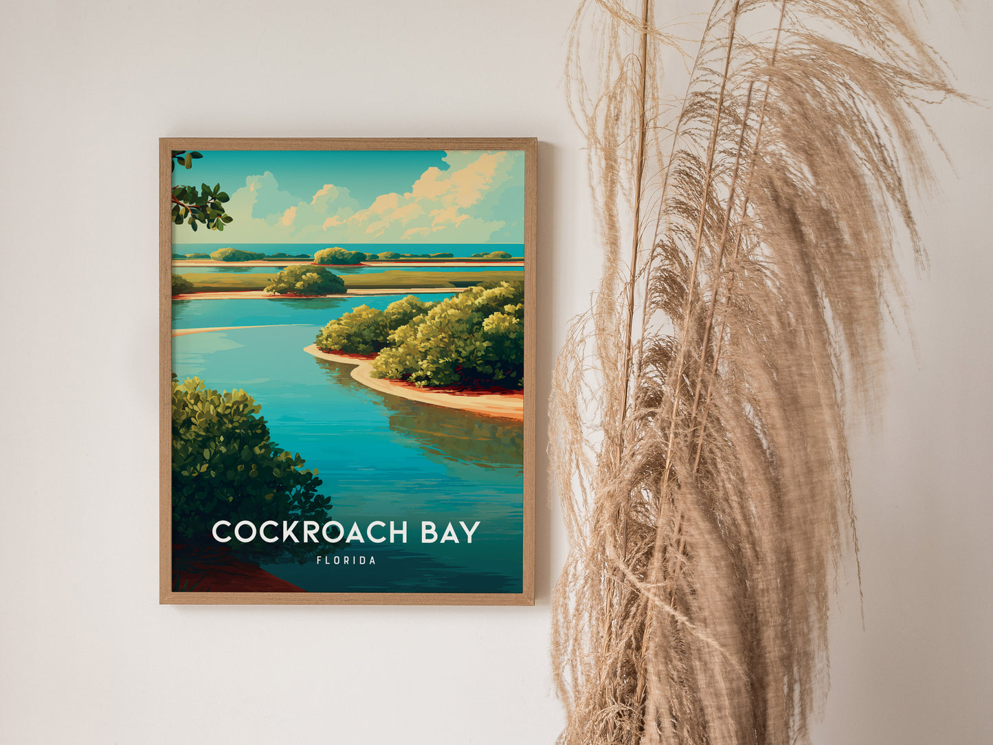 Cockroach Bay, Florida Poster | Mangrove Shores & Wading Birds Wall Art — styled in a modern interior