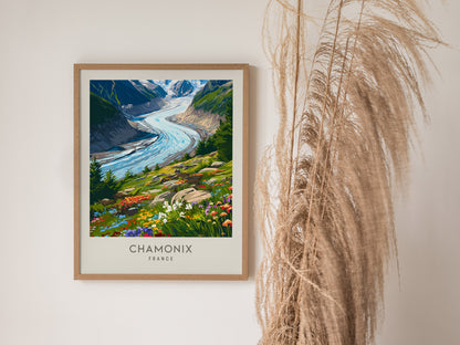 Chamonix Matte Border Poster | France Alpine Travel Wall Art — styled in a modern interior