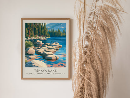 Tenaya Lake Matte Border Poster | Yosemite National Park, California Destination Print — styled in a modern interior