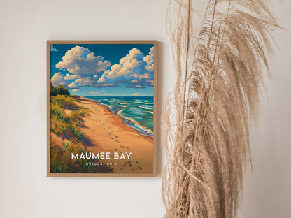 Maumee Bay, Oregon, Ohio Poster | Lakeside Marshland Sunset Wall Art — styled in a modern interior