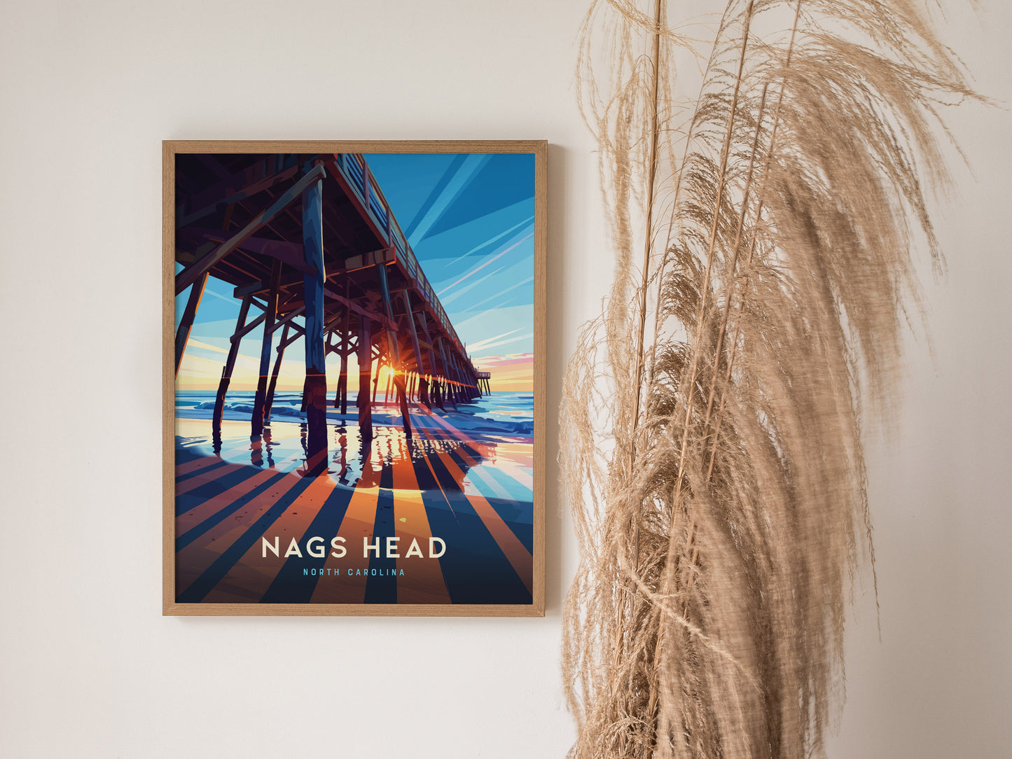 Nags Head Outer Banks Poster | Surfer Pier Wall Art Print