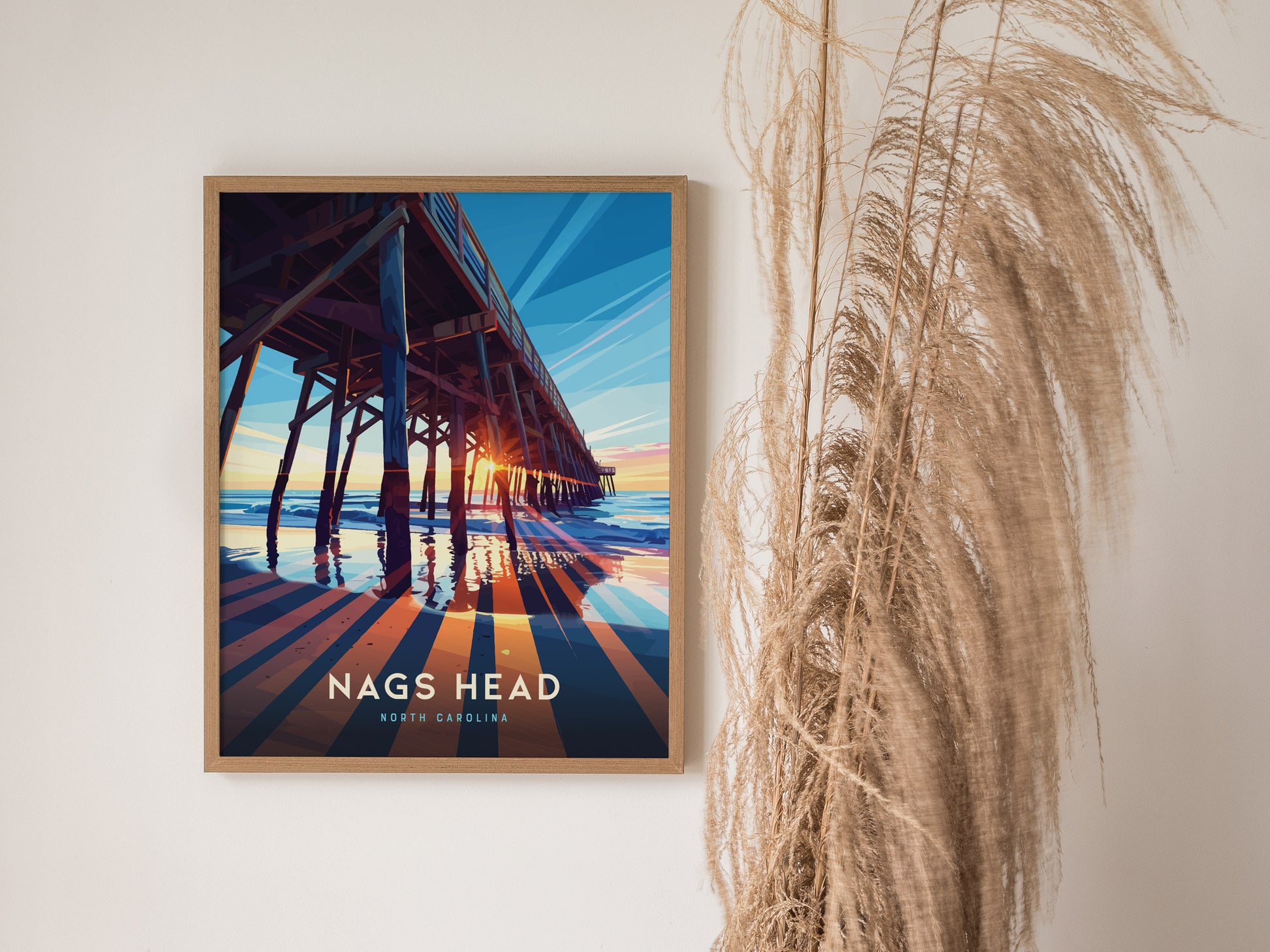 Nags Head Outer Banks Poster | Surfer Pier Wall Art Print