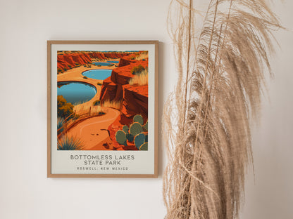 Bottomless Lakes State Park Matte Border Poster | Roswell, New Mexico Travel Wall Art — styled in a modern interior