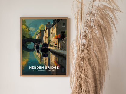 Hebden Bridge Poster | West Yorkshire England Canal Wall Art
