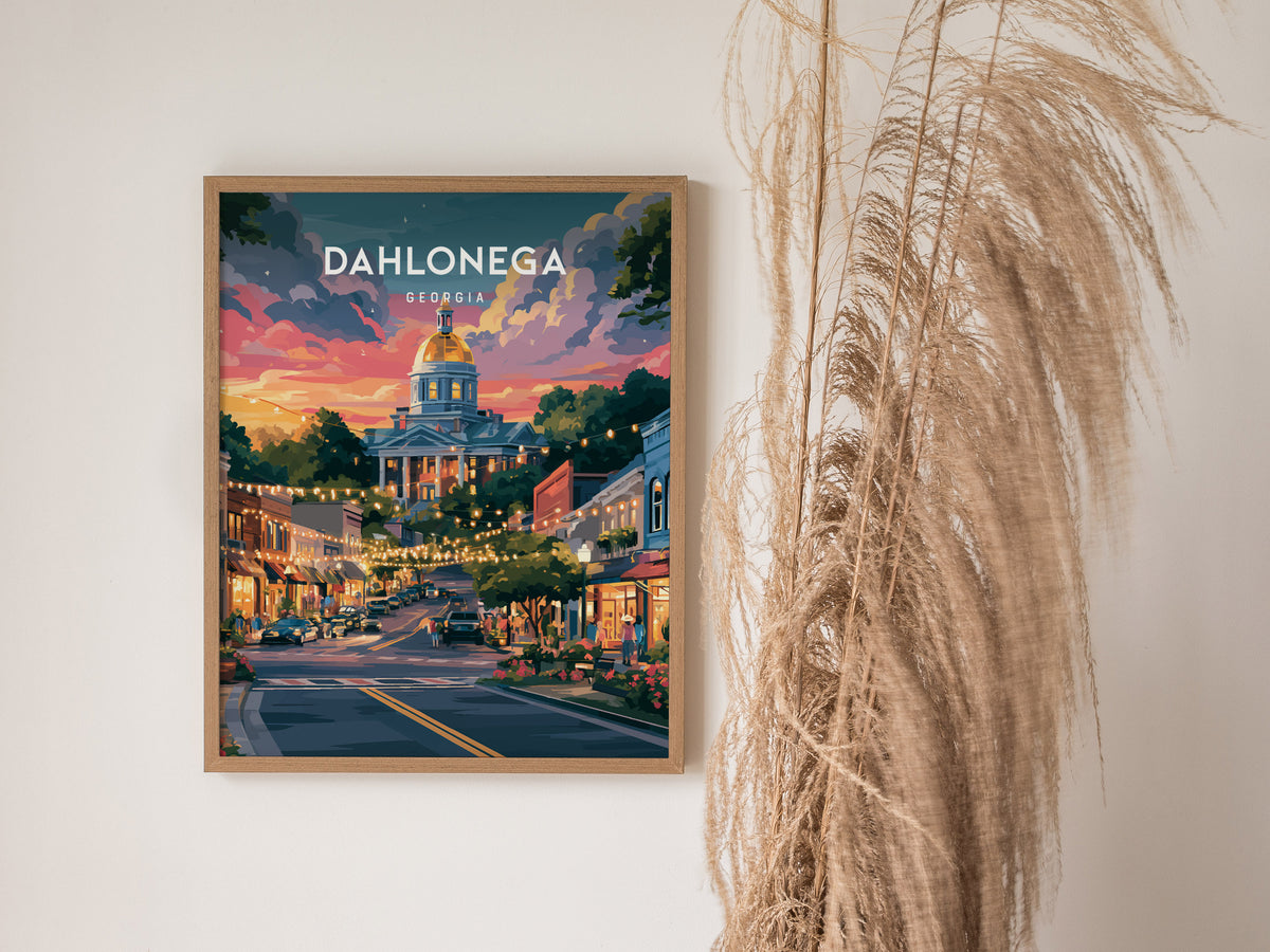 Dahlonega, Georgia Poster | Gold Rush Mountain Town Wall Art — styled in a modern interior