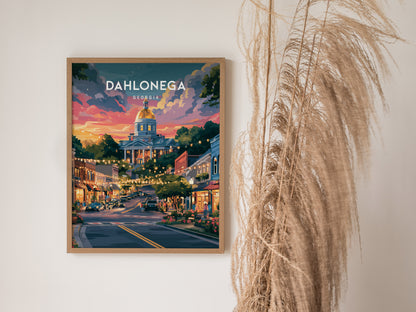 Dahlonega, Georgia Poster | Gold Rush Mountain Town Wall Art — styled in a modern interior