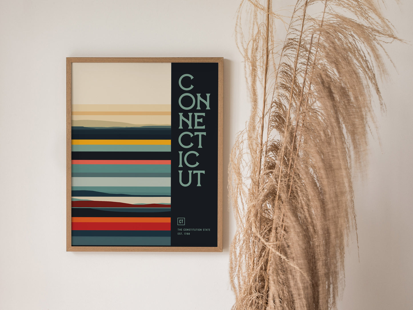 Connecticut Minimalist Design Poster | Abstract US State Wall Art | Framed or Unframed