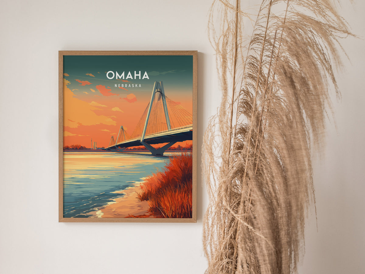 Omaha, Nebraska Poster | Heartland Skyline Destination Print Wall Art — styled in a modern interior