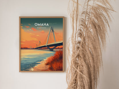 Omaha, Nebraska Poster | Heartland Skyline Destination Print Wall Art — styled in a modern interior