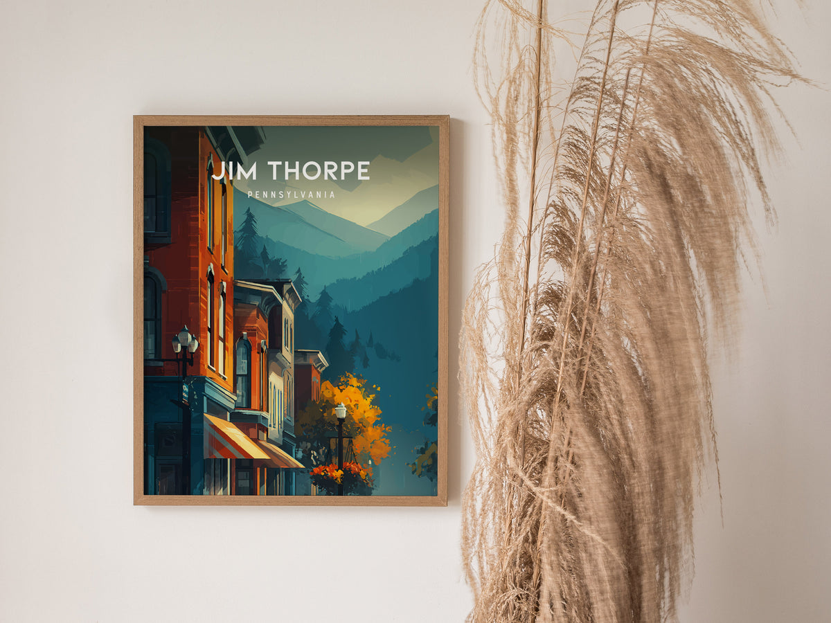 Jim Thorpe, Pennsylvania Poster | Historic Mountain Town Charm Wall Art — styled in a modern interior