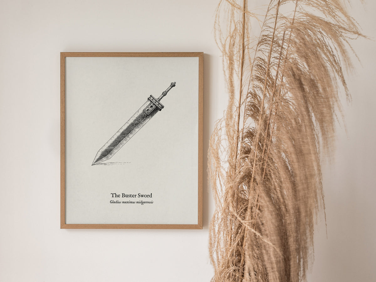 The Buster Sword Poster | Gladius Maximus Midgarensis Pen and Ink Print Scientific Illustration Wall Art — styled in a modern
