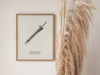 The Buster Sword Poster | Gladius Maximus Midgarensis Pen and Ink Print Scientific Illustration Wall Art — styled in a modern