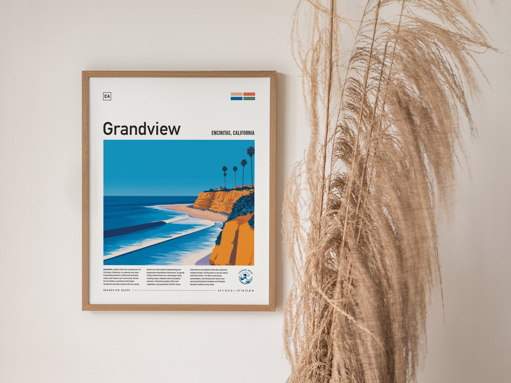 Grandview Surf Spot Poster | Encinitas California Surfer Wall Art