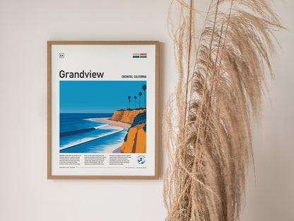 Grandview Surf Spot Poster | Encinitas California Surfer Wall Art