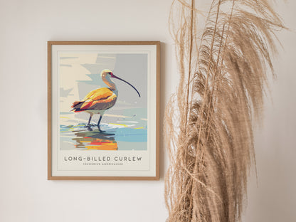 Long-billed Curlew, Numenius americanus Poster | Shorebird Wildlife Print Wall Art — styled in a modern interior