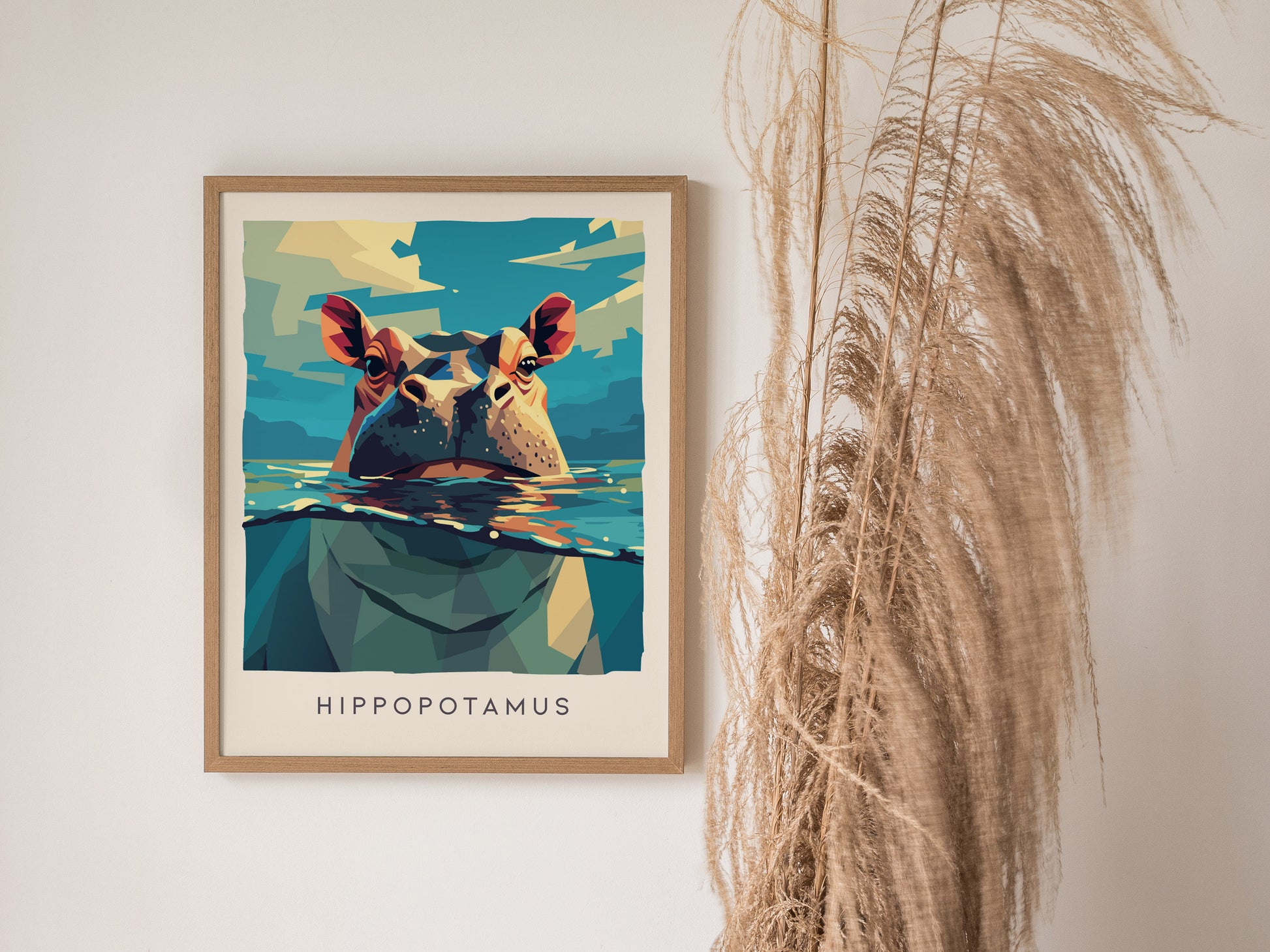 Hippopotamus, Africa Poster | Majestic River Wildlife Wall Art — styled in a modern interior