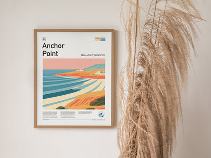Anchor Point, Taghazout, Morocco Poster | Surf Wall Art & Coastal Vibes Print — styled in a modern interior