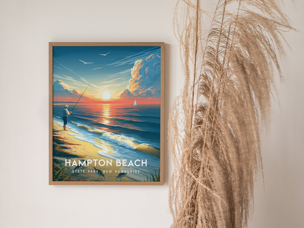 Hampton Beach, New Hampshire Poster | State Park, New Hampshire | State Park Destination Print Wall Art — styled in a modern