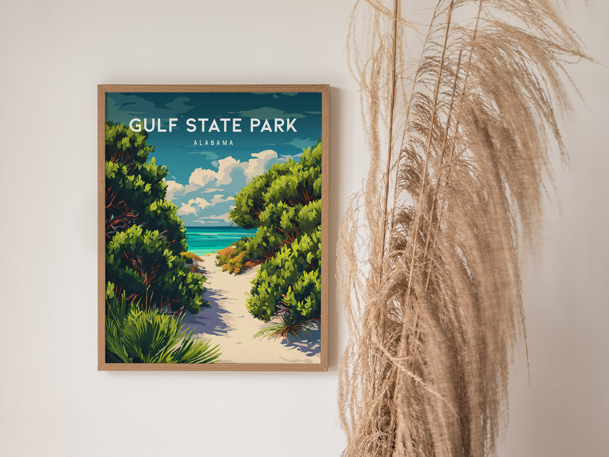 Gulf State Park, Alabama Poster | Beach House Decor Destination Print Wall Art — styled in a modern interior