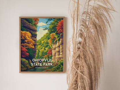 Ohiopyle State Park, Pennsylvania Poster | Waterfall & Wilderness Adventure Wall Art — styled in a modern interior