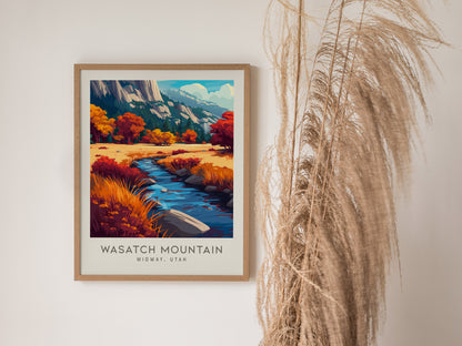 Wasatch Mountain Matte Border Poster | Midway, Utah Travel Wall Art — styled in a modern interior