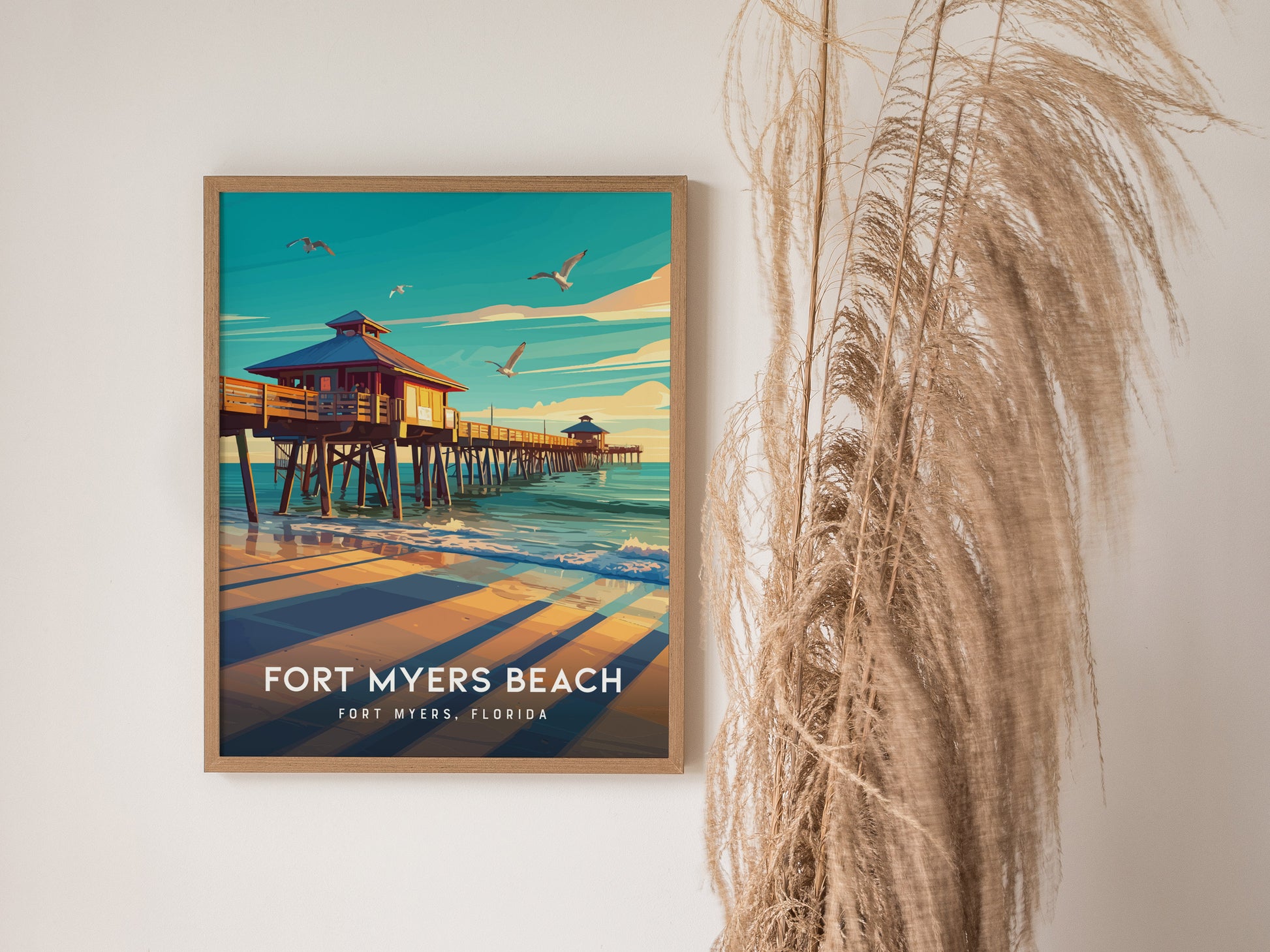 Fort Myers Beach Poster | Florida Historic Pier Wall Art | Framed or Unframed