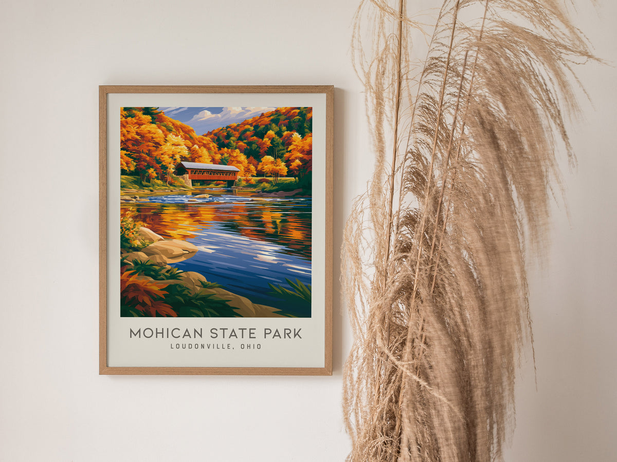 Mohican State Park Matte Border Poster | Loudonville, Ohio Destination Print — styled in a modern interior