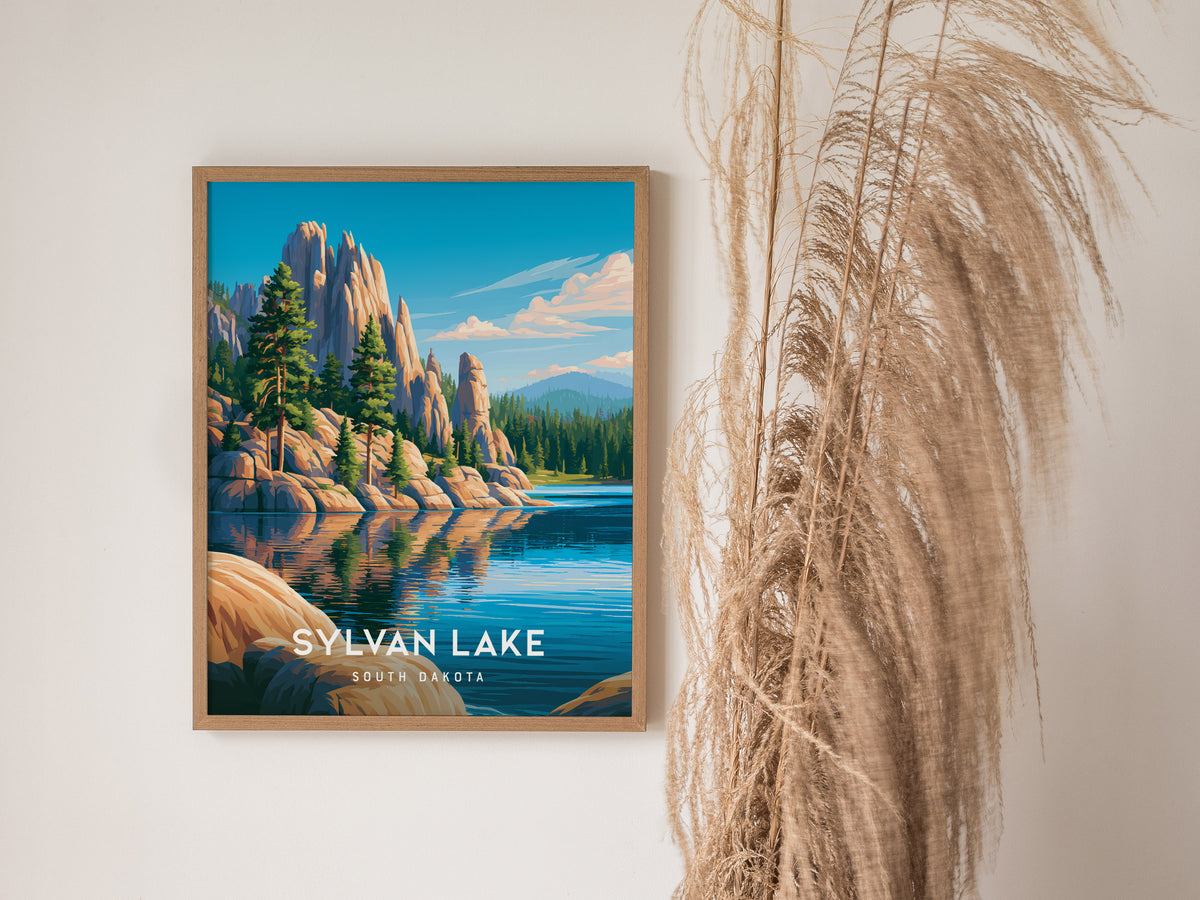 Sylvan Lake, South Dakota Poster | Custer State Park Framed or Unframed Wall Art — styled in a modern interior