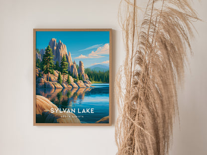 Sylvan Lake, South Dakota Poster | Custer State Park Framed or Unframed Wall Art — styled in a modern interior