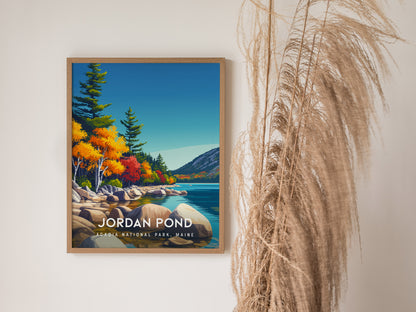 Jordan Pond, Acadia National Park, Maine Poster | Coastal Beach Decor Wall Art — styled in a modern interior