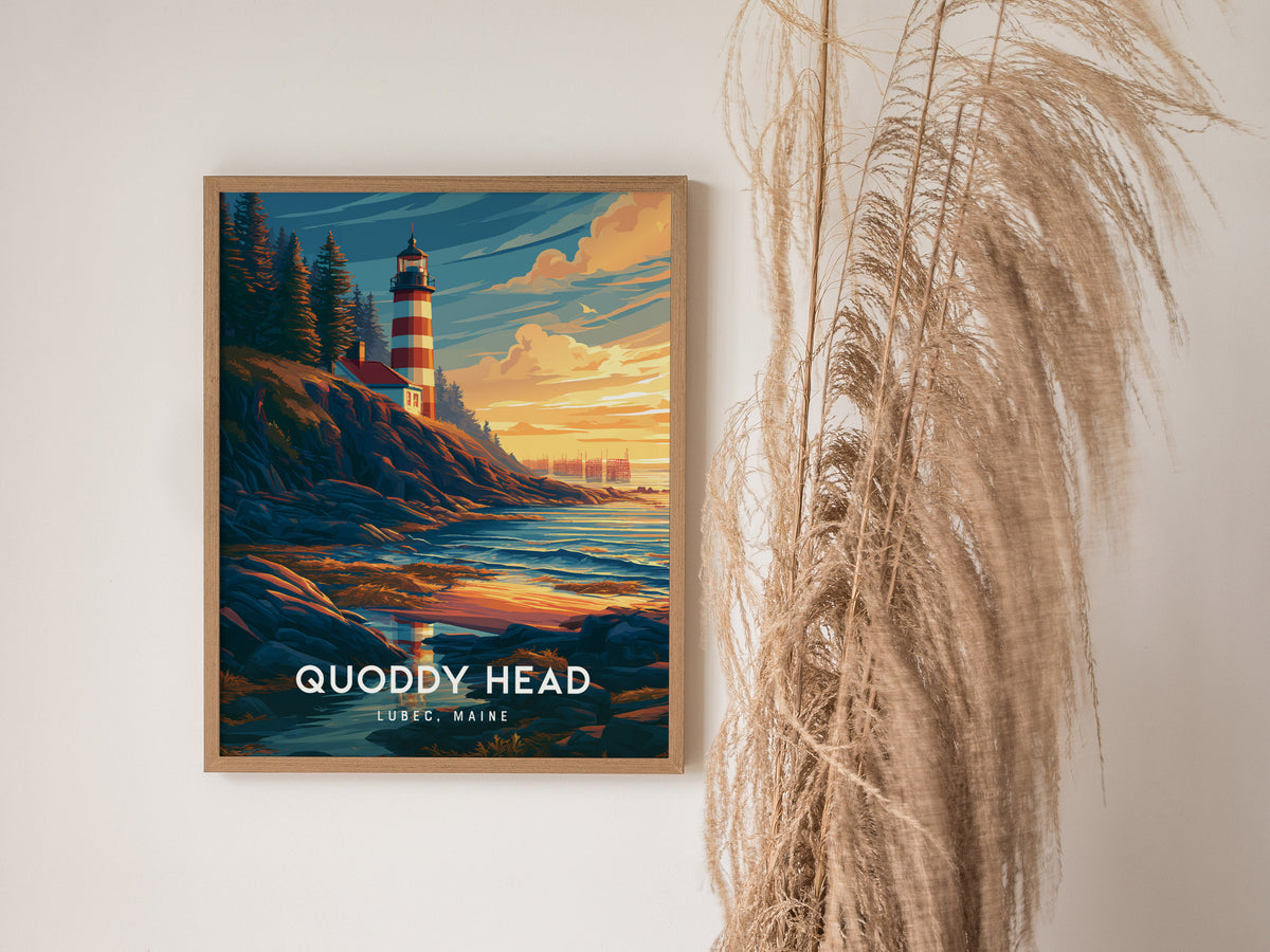 Quoddy Head, Lubec, Maine Poster | Easternmost Lighthouse Travel Wall Art — styled in a modern interior