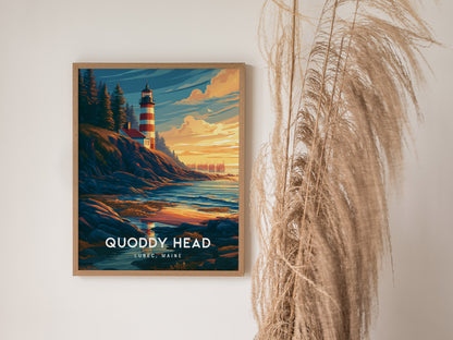 Quoddy Head, Lubec, Maine Poster | Easternmost Lighthouse Travel Wall Art — styled in a modern interior