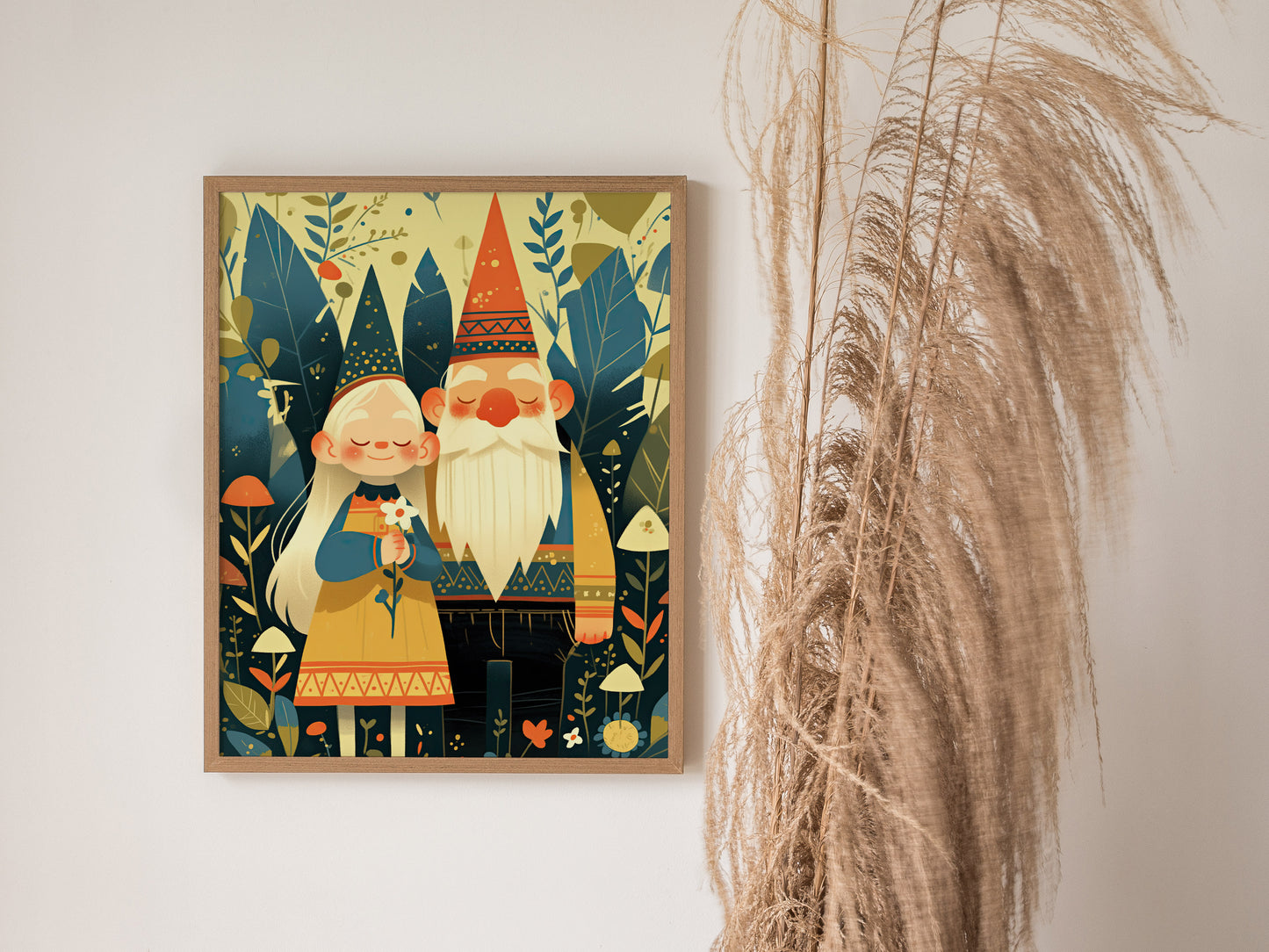 Gnome Couple Poster | Cute Cottagecore Fantasy Wall Art | Framed or Unframed