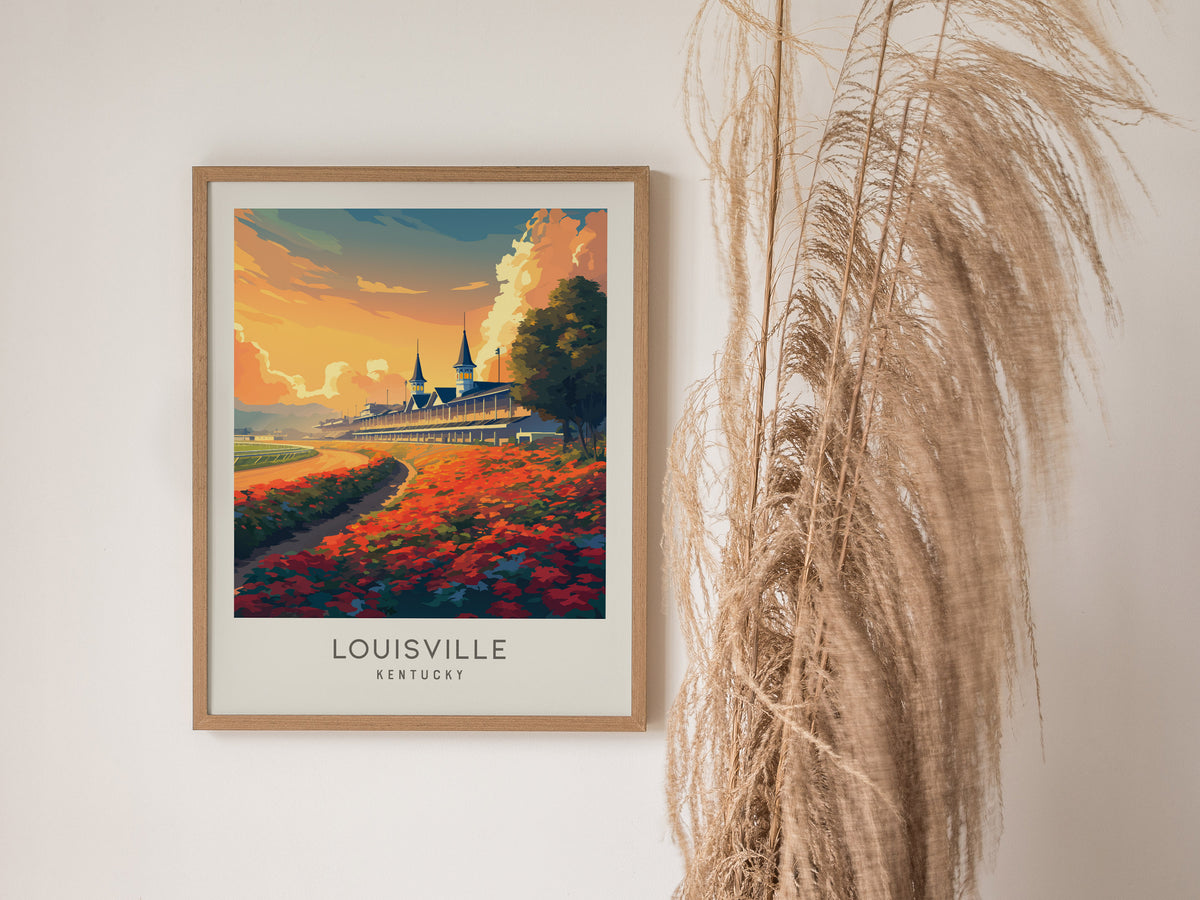 Louisville Matte Border Poster | Kentucky Destination Print Travel Wall Art — styled in a modern interior