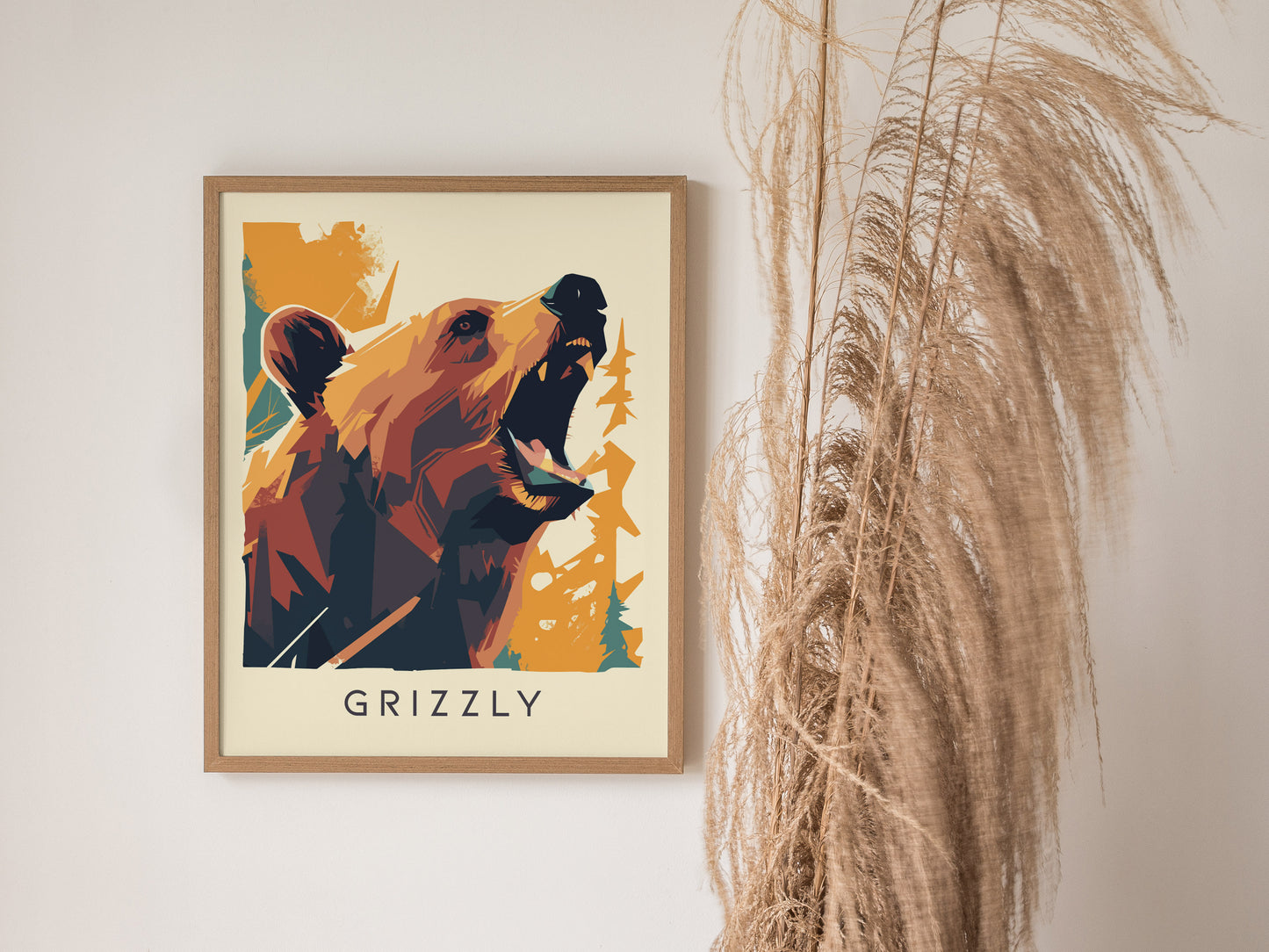 Grizzly Poster | Brown Bear Modern Wildlife Wall Art
