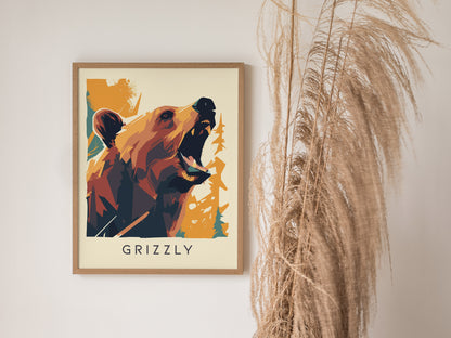 Grizzly Poster | Brown Bear Modern Wildlife Wall Art