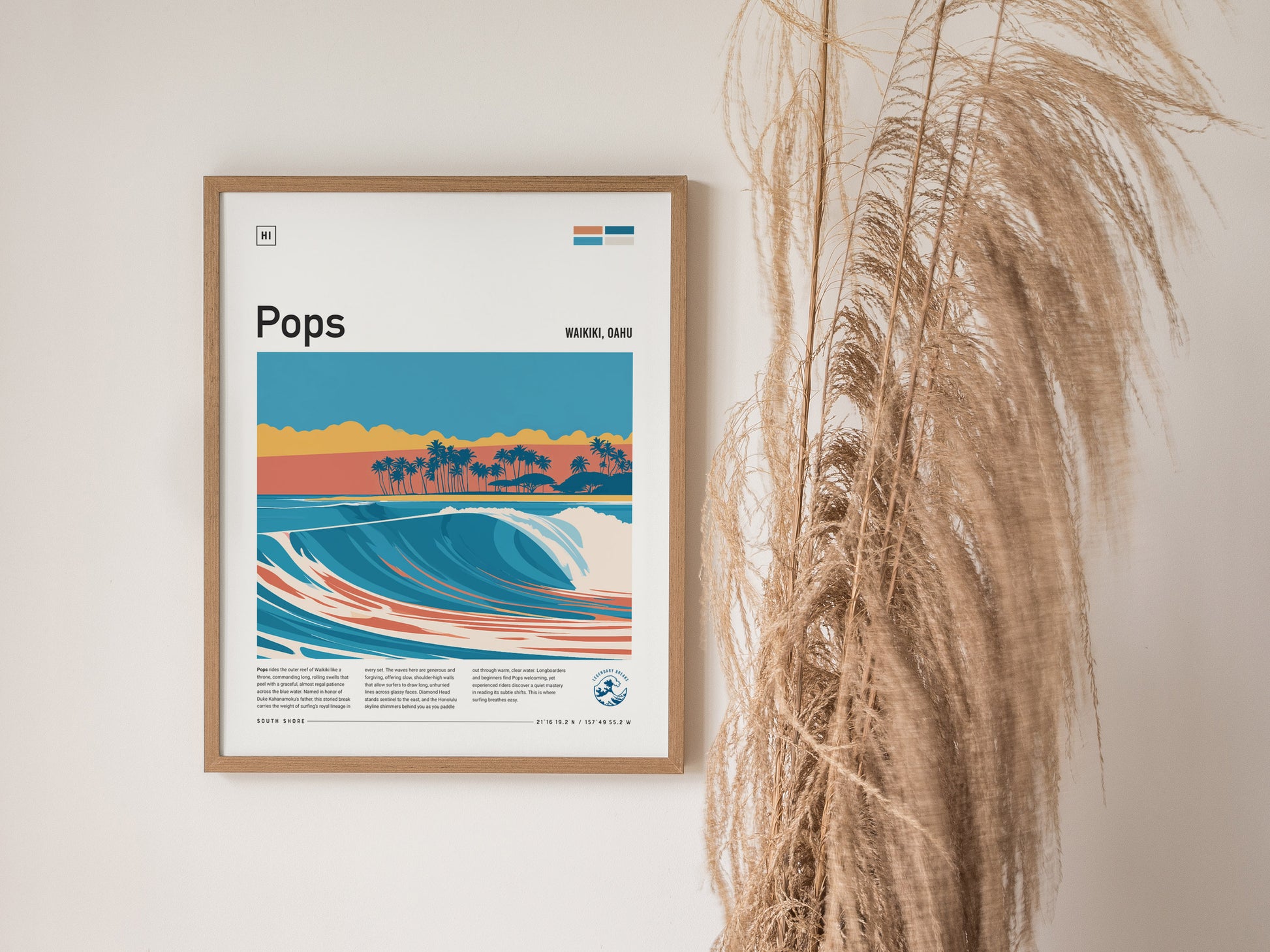 Populars, Hawaii Poster | Golden Hour Surf Break Wall Art — styled in a modern interior