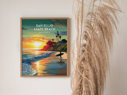 San Elijo State Beach, California Poster | Golden Bluffs & Ocean Breeze Wall Art — styled in a modern interior
