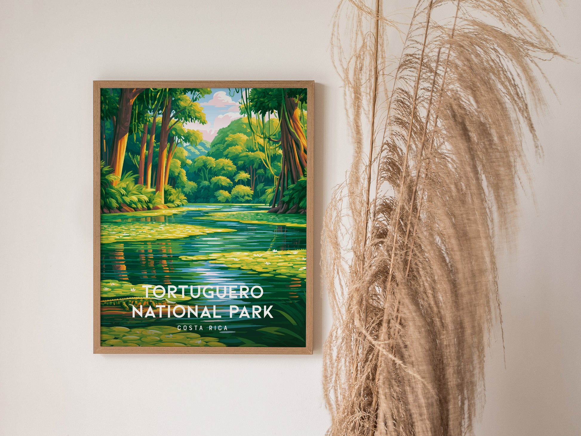 Tortuguero National Park, Costa Rica Poster | Sea Turtle & Rainforest Canal Wall Art — styled in a modern interior