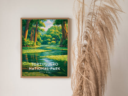 Tortuguero National Park, Costa Rica Poster | Sea Turtle & Rainforest Canal Wall Art — styled in a modern interior