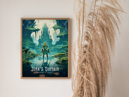 Zora’s Domain Poster | Zelda BOTW Fan Art Print | Serene Hyrule Wall Decor