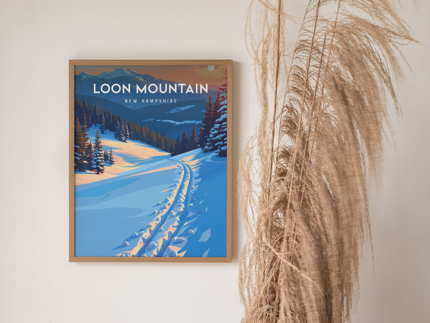 Loon Mountain, New Hampshire Poster | Alpine Ski Lodge Destination Print Wall Art — styled in a modern interior