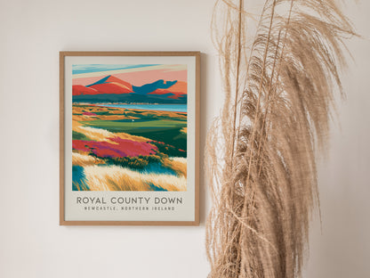 Royal County Down Matte Border Poster | Newcastle, Northern Ireland Golf Course Print Wall Art — styled in a modern interior