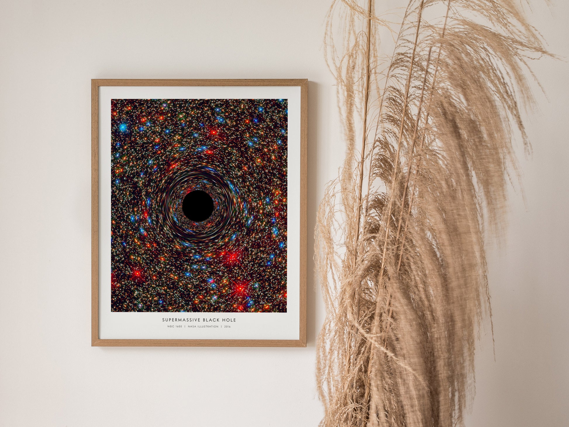 Supermassive Black Hole Poster | NASA NGC 1600 Space Photography Wall Art — styled in a modern interior