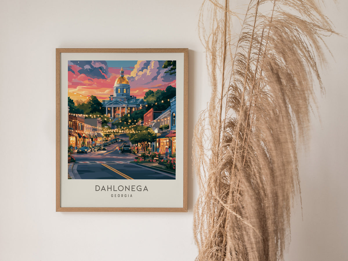 Dahlonega Matte Border Poster | Georgia Destination Print Travel Wall Art — styled in a modern interior