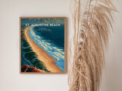 St. Augustine Beach, Florida Poster | Sun-Kissed Shores & Pier Wall Art — styled in a modern interior
